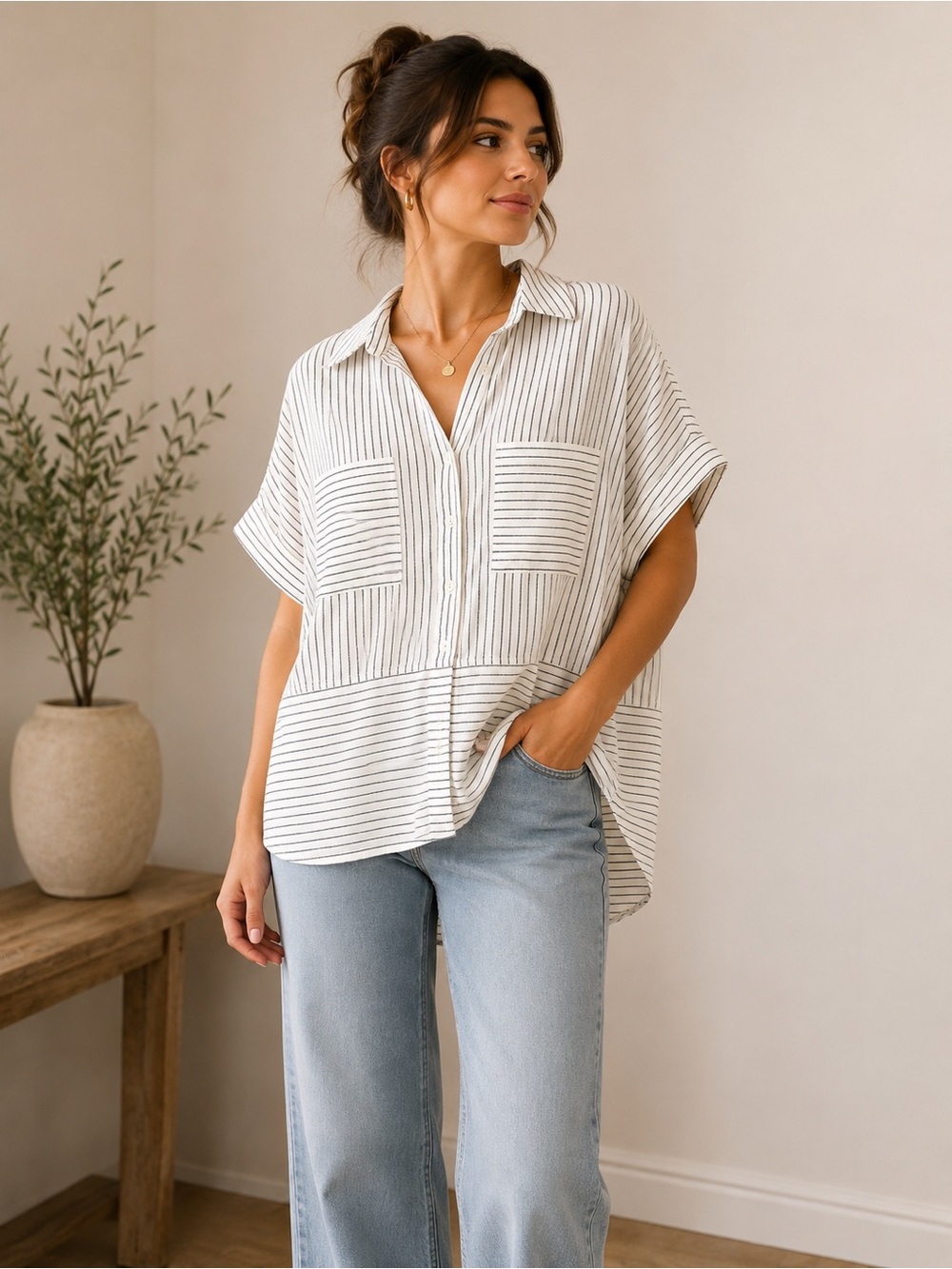 Madewell 100% Cotton Striped Oversized Button Front Shirt Size Large